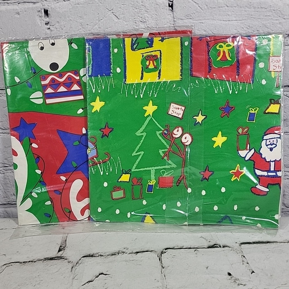 Vintage 90s Christmas Wrapping Paper Lot Of 2 Pack 3 Sheets‎ Each 1.67ft X 2.5ft